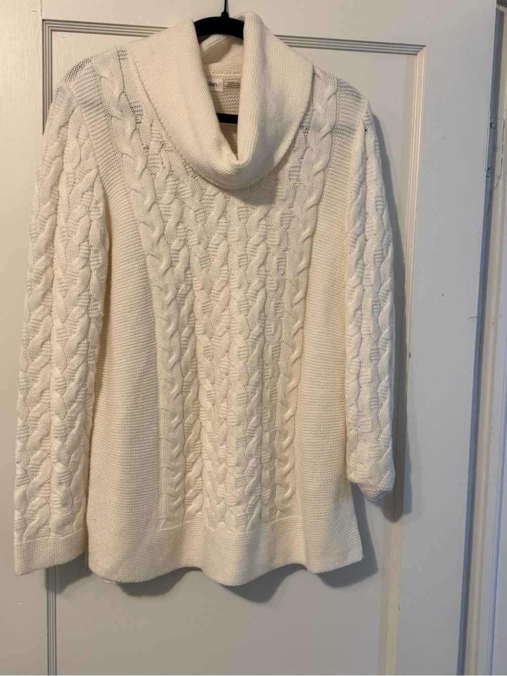 Calvin Klein Cream Cable-Knit Cowl Neck Sweater